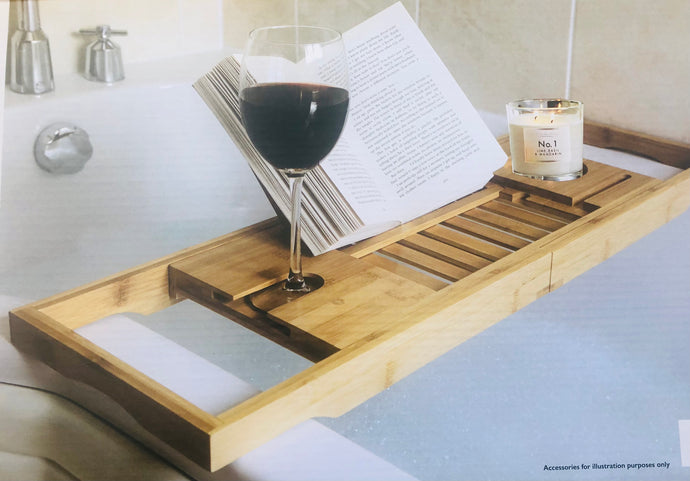 Extendable Bath Tray Tidy Caddy Shelf w/Tablet Stand Wine Glass Holder
