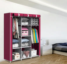 Load image into Gallery viewer, Canvas Fabric Wardrobe Shelving Storage Cupboard With Hanging Rail