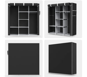 Canvas Fabric Wardrobe Shelving Storage Cupboard With Hanging Rail