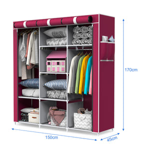 Canvas Fabric Wardrobe Shelving Storage Cupboard With Hanging Rail
