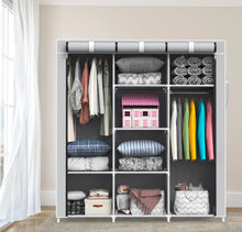 Load image into Gallery viewer, Canvas Fabric Wardrobe Shelving Storage Cupboard With Hanging Rail