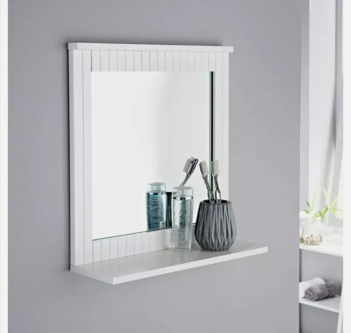 Bathroom Wall Mounted Mirror with Cosmetics Shelf Wood Frame