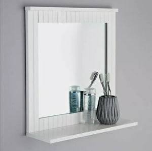 Bathroom Wall Mounted Mirror with Cosmetics Shelf Wood Frame