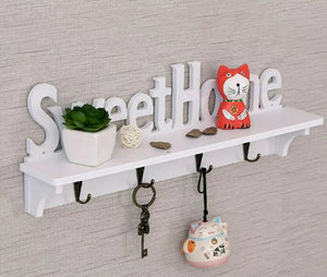 Wall Mounted Sweet Home Shelf Hanging Hanger Hooks Key Holder