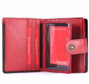 Ladies RFID Blocking Genuine Leather Clutch Wallet with Side Zipped Coin Pouch