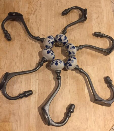 6 x Large Cast Iron Coat Hooks Pumpkin Top Vintage Retro Style NEW