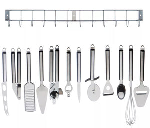 13pc Cooking Utensil Set Stainless Steel Kitchen Gadget Tool With Hanging Bar • NEW Valu2u