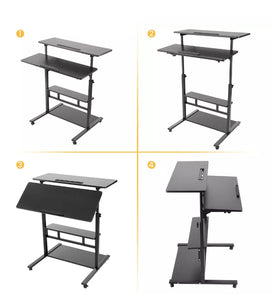 Mobile Computer Desk Height Adjustable Stand Up Workstation Laptop Table • New Valu2u • Free Delivery