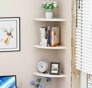 3 Set White Floating Corner Shelf Wooden Wood Unit Wall Storage Bookcase Display Thickness: 0.9cm • NEW valu2U • FREE DELIVERY
