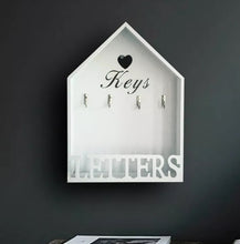 Load image into Gallery viewer, Hanging White Wooden Key Holder &amp; Letter Rack Hooks Storage Wall Mounted Vintage Style