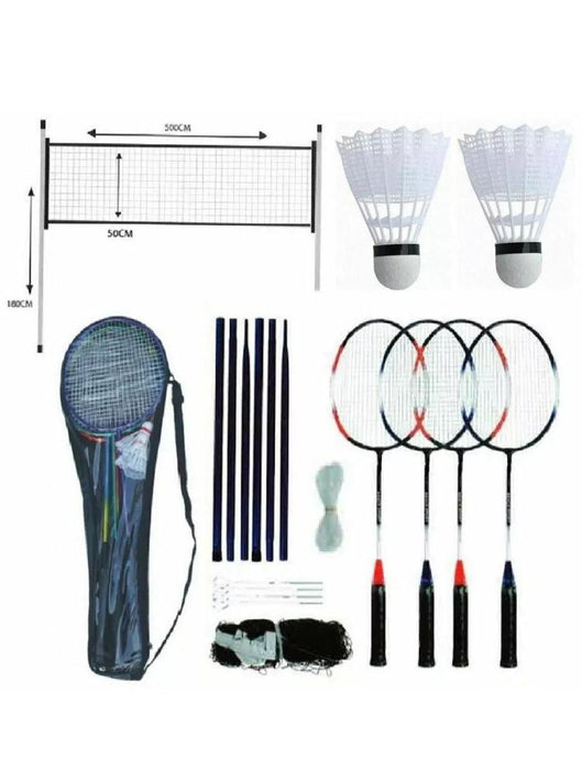 Badminton Set 4 Rackets, Shuttlecock, Poles and Net