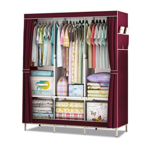 Canvas Fabric Wardrobe Large Clothes Storage Cupboard with Hanging Rail