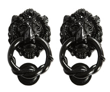 Load image into Gallery viewer, 2 x Lion Head Door Knockers Cast Iron Vintage Antique Country Style H150mm Black