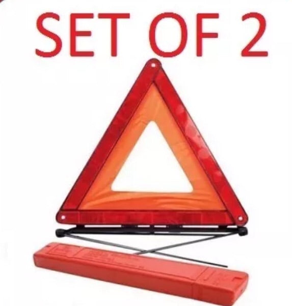 2 X Large Reflective Car Warning Triangle Breakdown Hazard Road Emergency • NEW Valu2u