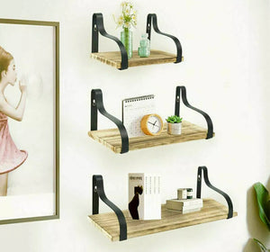 Set of 3 Rustic Floating Shelves Wood Wall Mounted Shelf