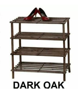 Wooden Shoe Rack Stand Slatted Stand Holder Organizer 4 Tier Dark Oak • New Valu2u • Free Delivery