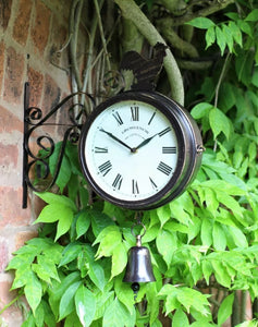 Outdoor Garden Wall Station Clock Double Sided Copper Effect