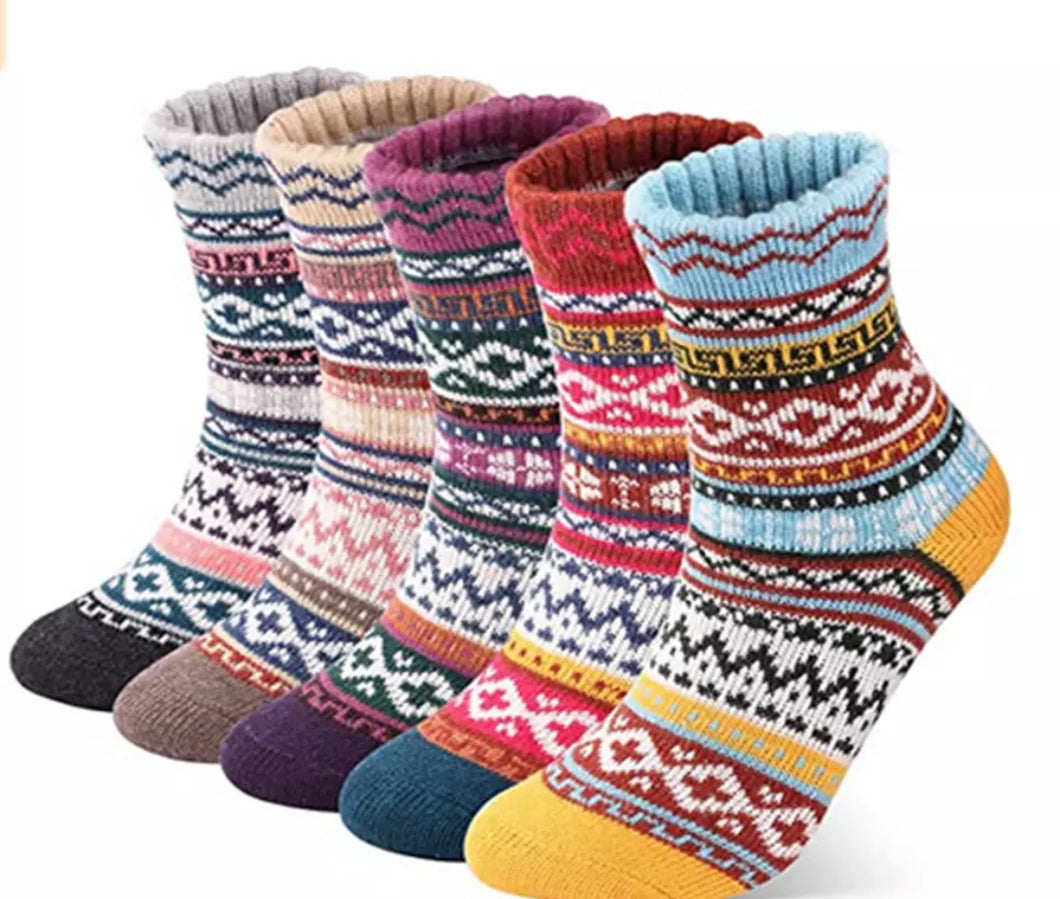 5 Pairs Thick Socks Wool Thermal Warm Knitting Nordic Socks