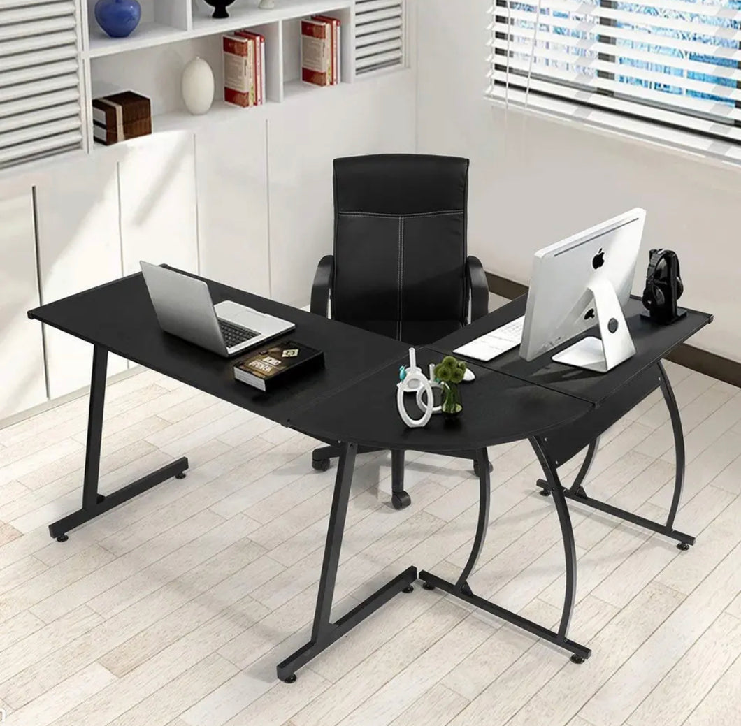 Black Wooden L Shape Computer Desk Home Office Workstation Corner Laptop Table