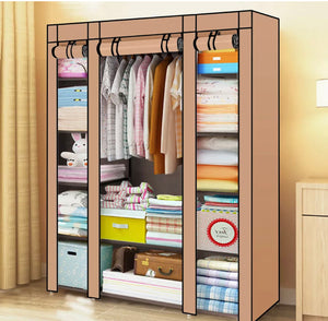 LARGE FABRIC CANVAS WARDROBE WITH HANGING RAIL SHELVING CLOTHES STORAGE • NEW valu2U • FREE DELIVERY