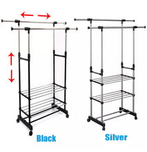 Load image into Gallery viewer, Double Clothes Rail Garment Coat Hanging Display Stand Shoes Rack With Wheels• NEW valu2U • FREE DELIVERY