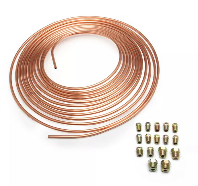 25ft Copper Nickel Brake Pipe Hose Line Tube Roll 3/16'' Fittings Tubing Kit NEW