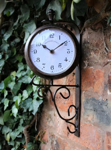 Garden Station Wall Clock Thermometer Double sided Swivels Vintage Style