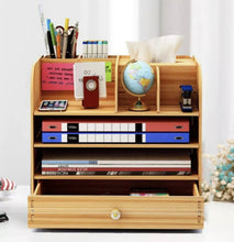 Load image into Gallery viewer, Wooden Desk Organiser Large Capacity Office Supplies Storage Unit File Rack