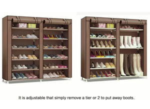 6 Tier Double Shoe Rack Canvas Storage Organiser