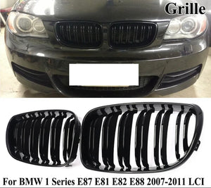 PAIR GLOSS BLACK FRONT KIDNEY GRILL GRILLES FOR 08-13 BMW E81 E82 E87 E88 1 Series Gloss Black Dual Slat