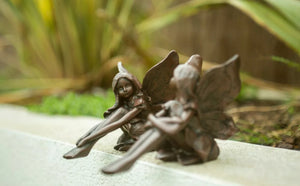 2 Fairy Resin Fairies Bronze Effect Garden Figurines