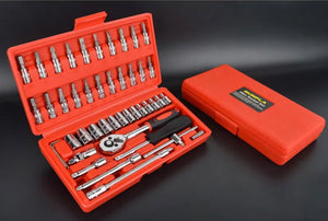 46PCS Car Ratchet Torque Wrench Kit Hand Tools 1/4-Inch Spanner Socket Set