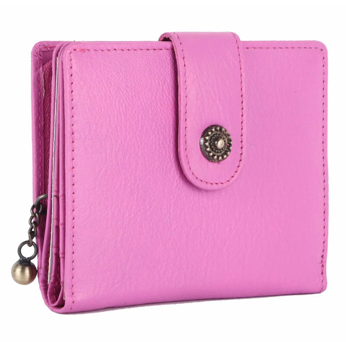 Ladies RFID Blocking Genuine Leather Clutch Wallet with Side Zipped Coin Pouch