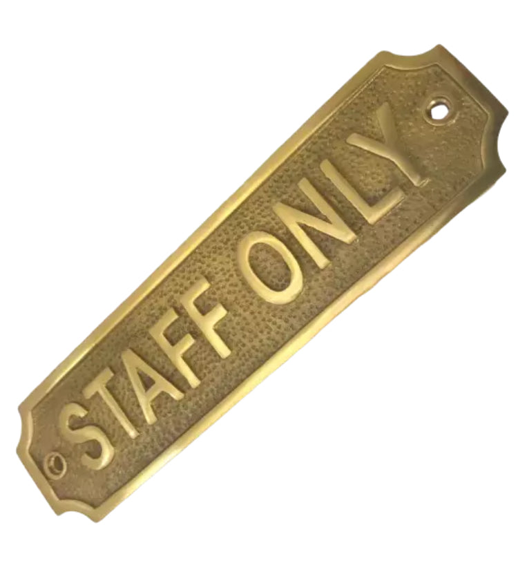 RETRO STAFF ONLY SIGN ANTIQUE STYLE BRASS CAFE PLAQUE STAFF ROOM WITH SCREWS