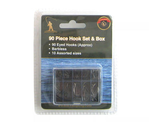 FISHING TACKLE SET INCLUDING 15 FLOATS 90 HOOKS AND NON TOXIC SPLIT SHOT WEIGHTS