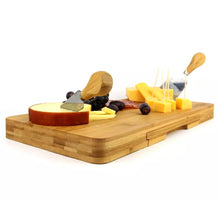 Load image into Gallery viewer, Bamboo Cheese Board &amp; 4 Knife Set