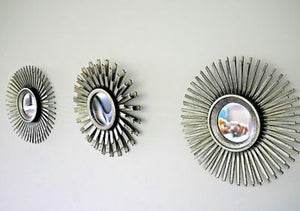 3 x Mirrors Antique Style Rustic Round Mirrors