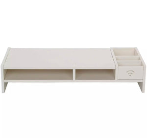 Laptop / Monitor Riser Stand Tidy PC Screen TV Desk Storage Plinth White