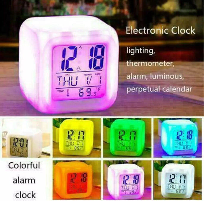 New Alarm Clock 7 Colour LED Change Digital Glowing Night Light