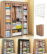 Load image into Gallery viewer, LARGE FABRIC CANVAS WARDROBE WITH HANGING RAIL SHELVING CLOTHES STORAGE • NEW valu2U • FREE DELIVERY