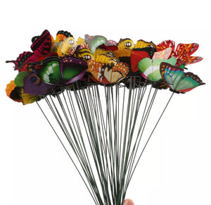 50 x Colourful Garden Butterflies On Sticks