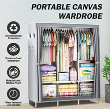 Load image into Gallery viewer, Large Triple Fabric Canvas Wardrobe Clothes Cupboard Hanging Rail