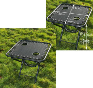 OUTDOOR PORTABLE FOLDING TEXTOLINE TABLE WITH BUILT IN DRINKS HOLDER