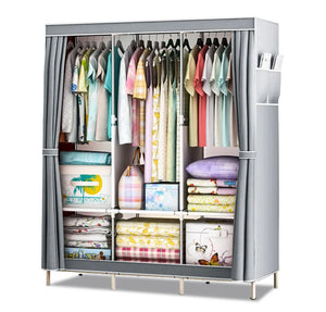 Canvas Covered Wardrobe Metal Frame Large Portable Clothes Storage