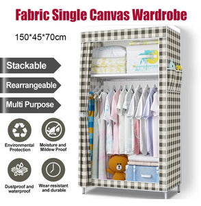 Portable Fabric Canvas Wardrobe w/Hanging Rail Shelving Clothes Storage Cupboard