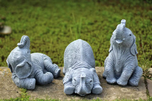 3 Laughing Elephants Garden Ornaments