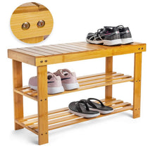 Load image into Gallery viewer, 3 Tier Shoe Rack Seating Bench Hallway Storage Organiser Holder Stand Bamboo