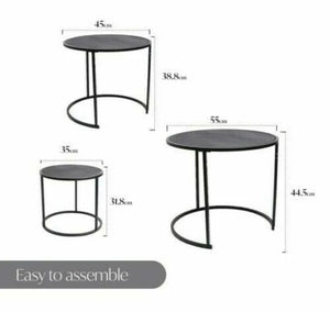 Set of 3 Black Metal Round Wood Top Nested Tables