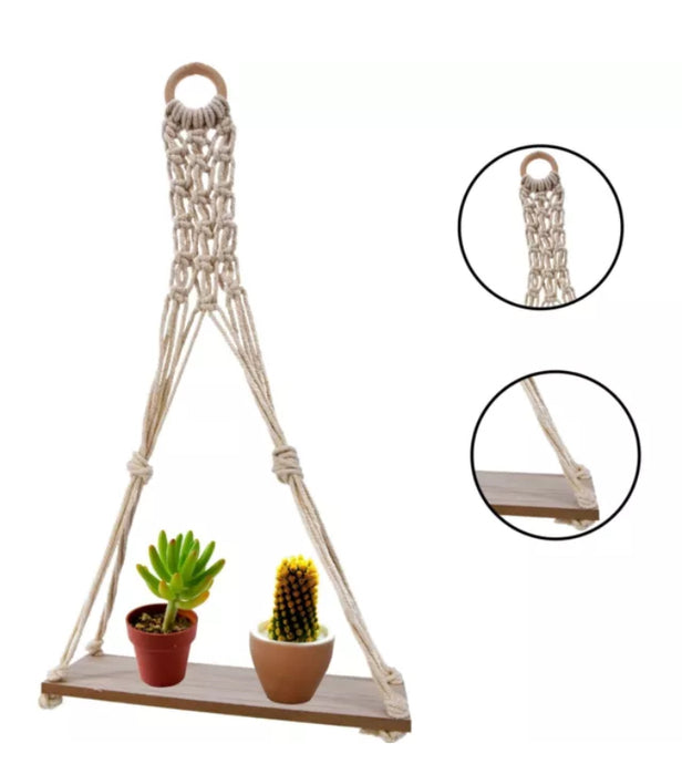 Hanging Floating Rope Shelf Wooden Storage Kitchen Wall Boho Decor