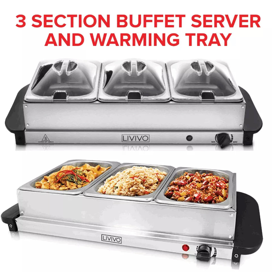 BUFFET SERVER 2in1 ADJUSTABLE HOT PLATE TRAY S/S STEEL FOOD WARMER